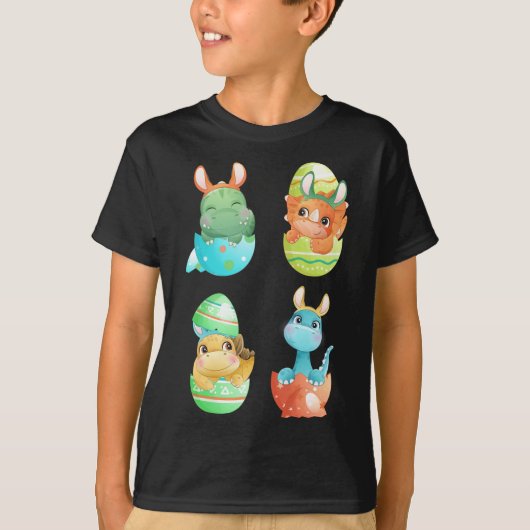 恐竜がイースターエッグから孵化する Tシャツ (正面)