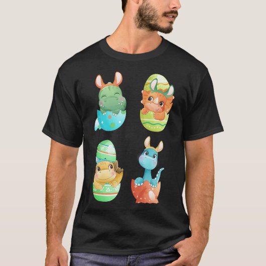 恐竜がイースターエッグから孵化する Tシャツ (正面)