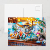 恐竜がカクテルバーで飲んでいる シーズンポストカード (正面/裏面)