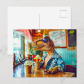 恐竜がカフェでアイスを食べる シーズンポストカード (正面/裏面)