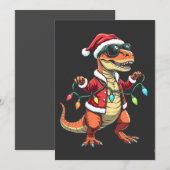 恐竜がクリスマスのイルミネーションとサンタの帽子を身に着けたデザイン 招待状 (正面/裏面)