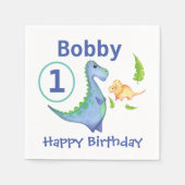 恐竜がパーソナライズされた最初の誕生日リトルボーイ スタンダードカクテルナプキン (正面)