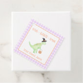 恐竜がラワーパープルオレンジハロウィンキッズを扱う フェイバータグ (インサイチュ)