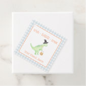 恐竜がラワーブルーオレンジハロウィンキッズを扱う フェイバータグ (インサイチュ)