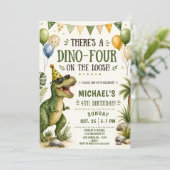 恐竜が可愛い4歳の誕生日 - Dino Four Birthday 招待状 (スタンド正面)