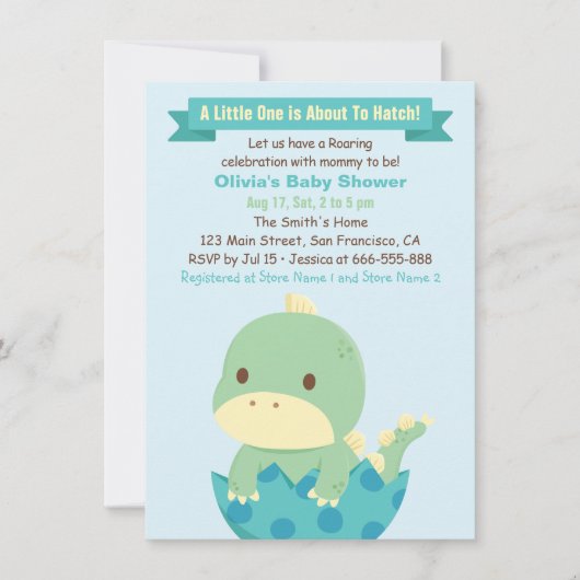 恐竜が孵化しようとしているベビーシャワー招待状 招待状 (正面)