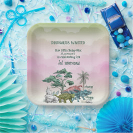 恐竜が望んでいたベビーの最初の誕生日 ペーパープレート