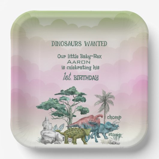 恐竜が望んでいたベビーの最初の誕生日 ペーパープレート (正面)