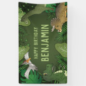 恐竜が緑のかわいい子のハッピーバースデー 横断幕 (縦)