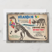恐竜が誕生日の招待を受けた田舎の化石を掘る 招待状 (正面)