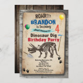 恐竜が誕生日の招待を掘り起こし、田舎風にリアル 招待状 (正面/裏面)