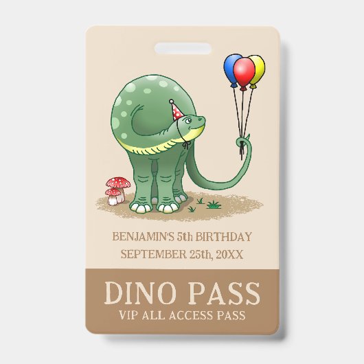 恐竜が誕生日風船を持つ バッジ (正面)
