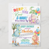 恐竜が赤ちゃんシャワーを通る 招待状 (正面)