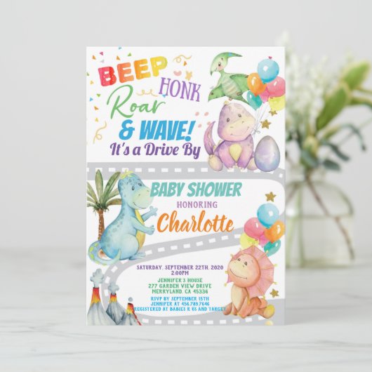 恐竜が赤ちゃんシャワーを通る 招待状 (スタンド正面)