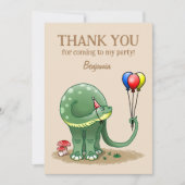 恐竜が風船を持って誕生日 サンキューカード (正面)