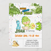 恐竜が3歳の誕生日の招待を受ける 招待状 (正面/裏面)