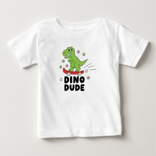 恐竜くん かわいい恐竜 スケートボード 子供 ベビーTシャツ (正面)