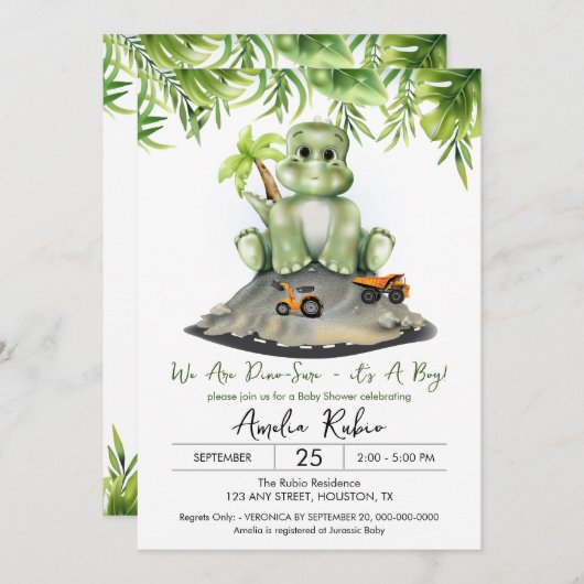 恐竜それは男の子の赤ん坊のシャワー 招待状