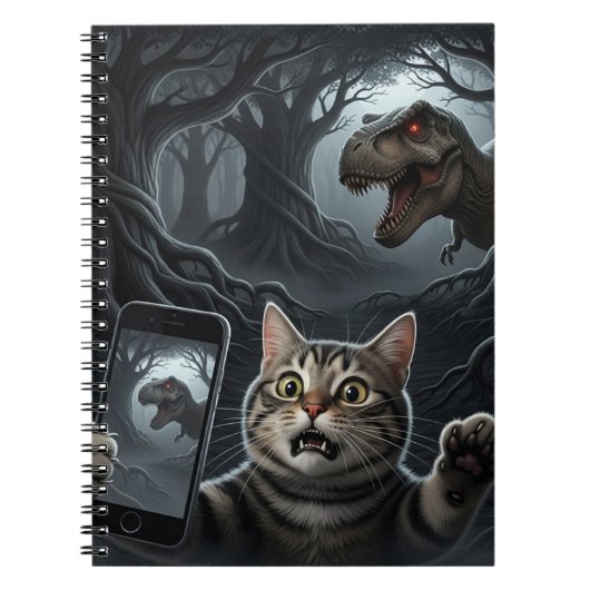恐竜だ！猫のセルフィーにTレックスが！ ノートブック (正面)