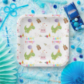 恐竜とカップケーキハッピーバースデーデザイン ペーパープレート (パーティー)