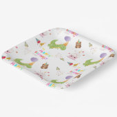 恐竜とカップケーキハッピーバースデーデザイン ペーパープレート (傾斜あり)