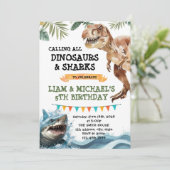 恐竜とサメの共同パーティー招待状 招待状 (スタンド正面)