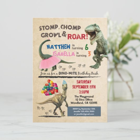 恐竜とツツの誕生日の招待 招待状 (スタンド正面)
