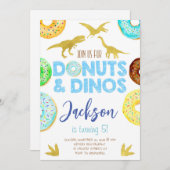 恐竜とドーナツ男の子の誕生日パーティー 招待状 (正面/裏面)