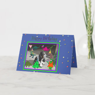 恐竜とバセットハウンドが面白い誕生日カード カード