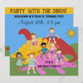 恐竜とパーティー 誕生日 5x7 招待状 (正面/裏面)