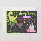 恐竜とプリンセスの合同誕生日招待状 招待状 (正面)