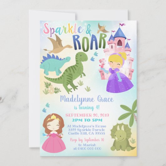 恐竜とプリンセス招待状ボーイガール 招待状 (正面)