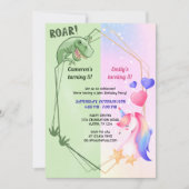 恐竜とユニコーンの男女共同誕生日パーティー 招待状 (正面)