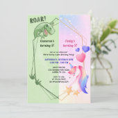恐竜とユニコーンの男女共同誕生日パーティー 招待状 (スタンド正面)