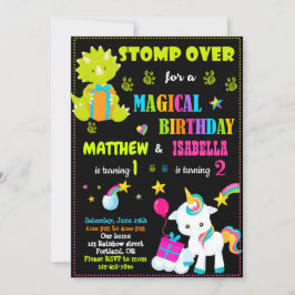 恐竜とユニコーンの誕生日の招待ツインズ 招待状