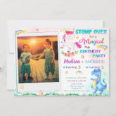 恐竜とユニコーンの誕生日の招待状2 招待状 (正面)