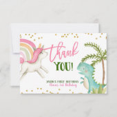 恐竜とユニコーンの誕生日サンキューカード サンキューカード (正面)