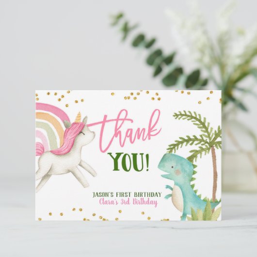 恐竜とユニコーンの誕生日サンキューカード サンキューカード (スタンド正面)