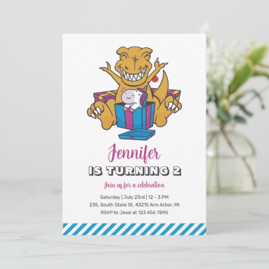 恐竜とユニコーンガールズ誕生日招待状 招待状 (スタンド正面)