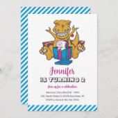 恐竜とユニコーンガールズ誕生日招待状 招待状 (正面/裏面)