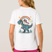 恐竜とユニコーンレインボーデザイン Tシャツ (裏面)