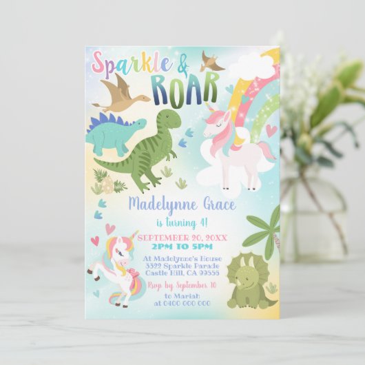恐竜とユニコーン招待状ボーイガール 招待状 (スタンド正面)