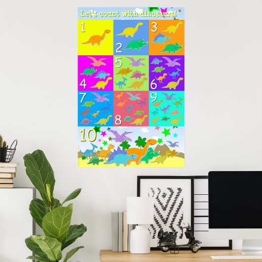 恐竜と一緒に数を数えよう！ 1～10のカウント ポスター (ホームオフィス)