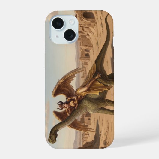 恐竜と共にある幻想的なイナンナ iPhone 15ケース (裏面)