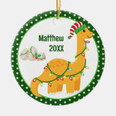 恐竜と卵の子供のパーソナライズされたクリスマス セラミックオーナメント (正面)
