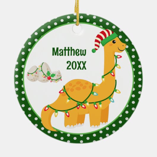 恐竜と卵の子供のパーソナライズされたクリスマス セラミックオーナメント (裏面)