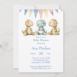 恐竜と友人の少年の赤ちゃんシャワー 招待状