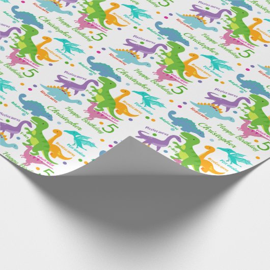 恐竜と名前の子供の誕生日 ラッピングペーパー (角)