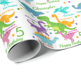 恐竜と名前の子供の誕生日 ラッピングペーパー