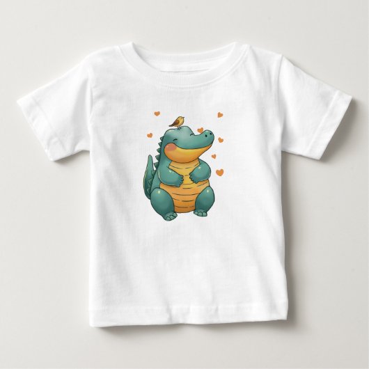 恐竜と小鳥の友達 ベビーTシャツ (正面)